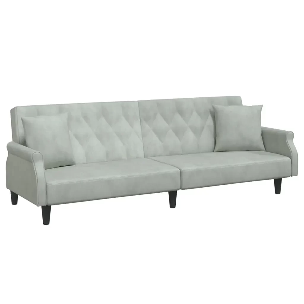vidaXL Sofa Bed Light grey Velvet (100% polyester), plywood Large
