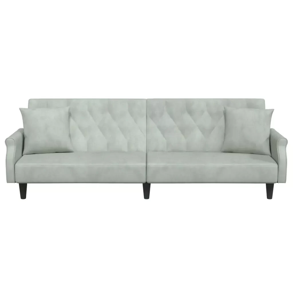 vidaXL Sofa Bed Light grey Velvet (100% polyester), plywood Large