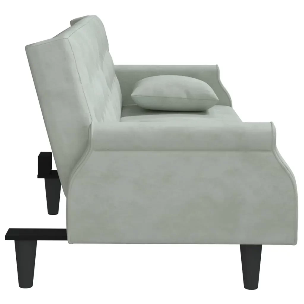 vidaXL Sofa Bed Light grey Velvet (100% polyester), plywood Large