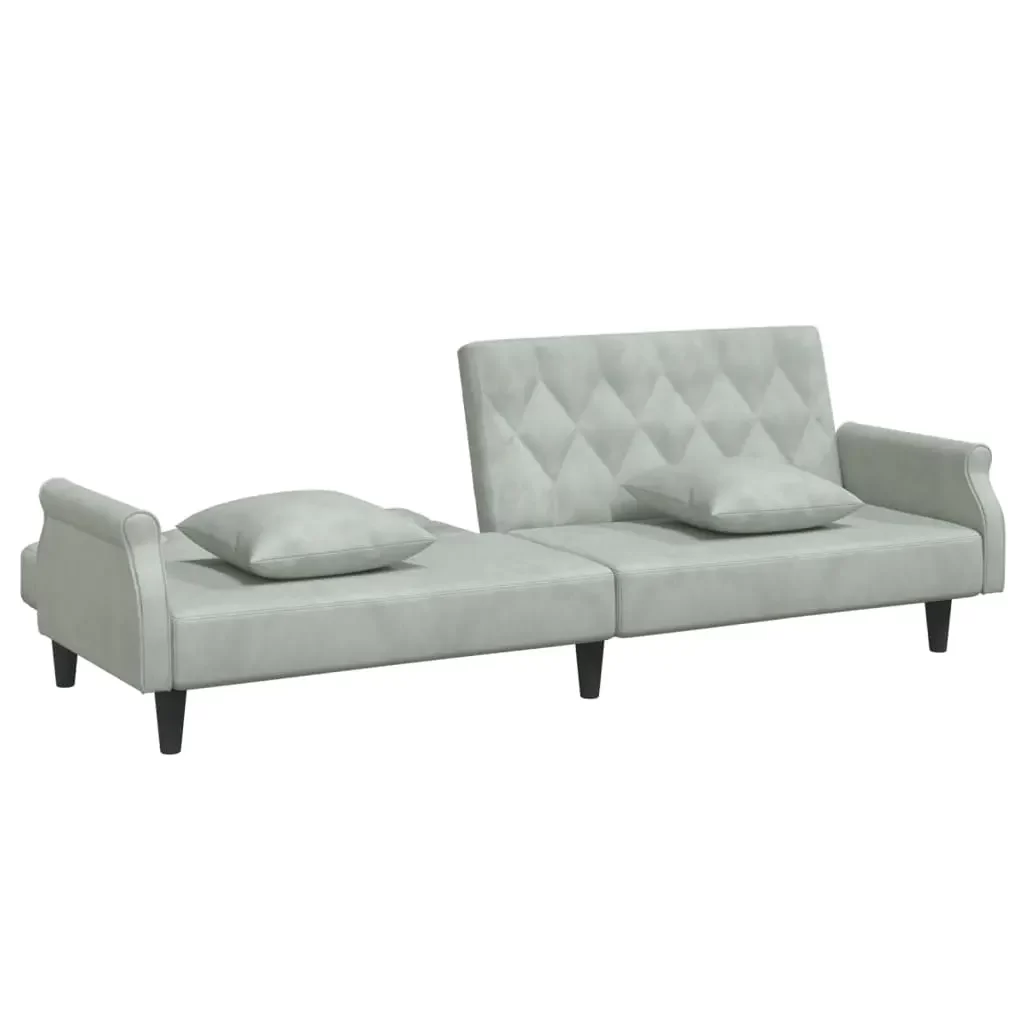 vidaXL Sofa Bed Light grey Velvet (100% polyester), plywood Large