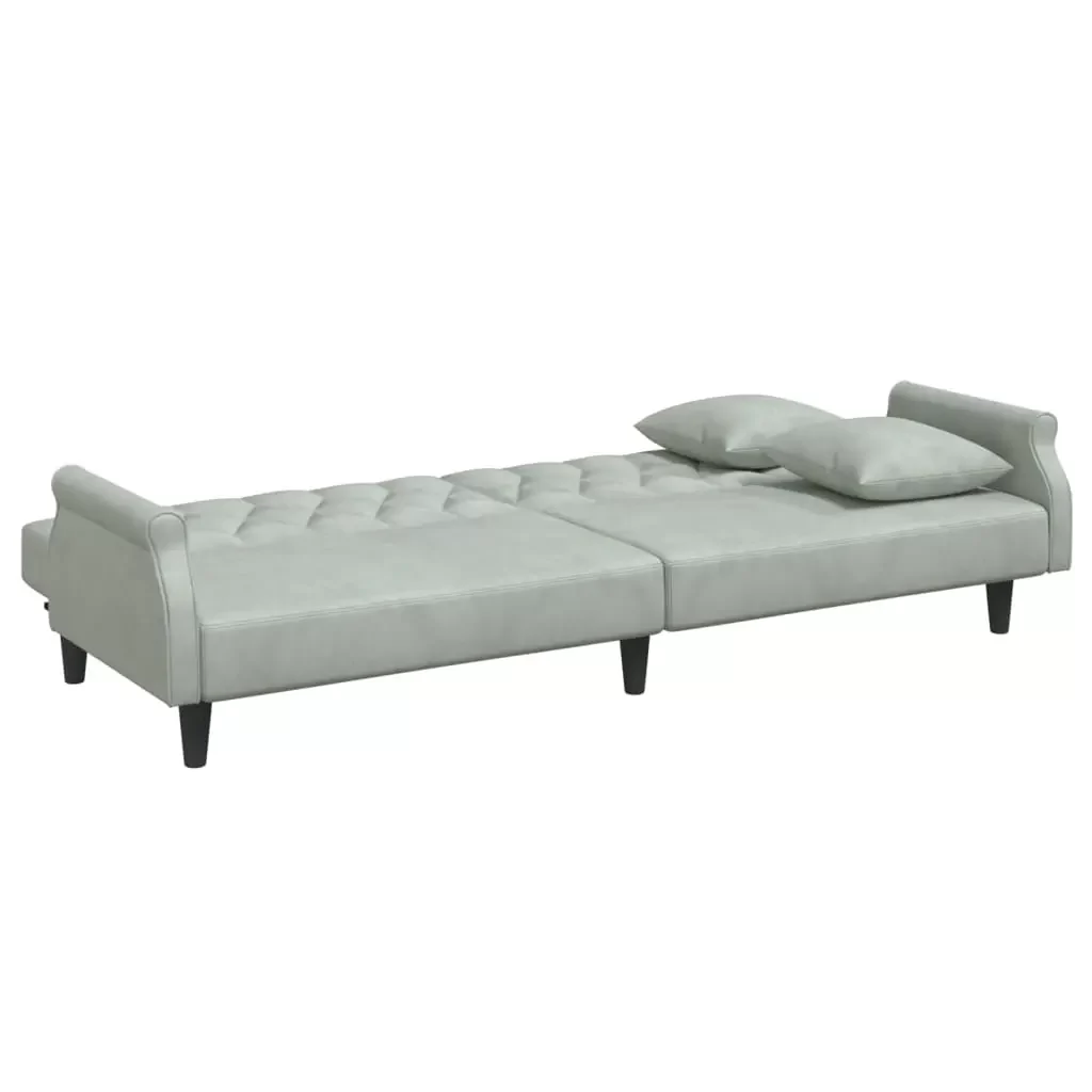 vidaXL Sofa Bed Light grey Velvet (100% polyester), plywood Large