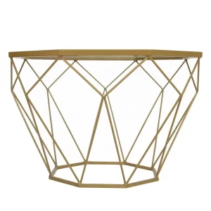 Leather Armchair with Gold Frame and Octagon Coffee Table with Geometric Base