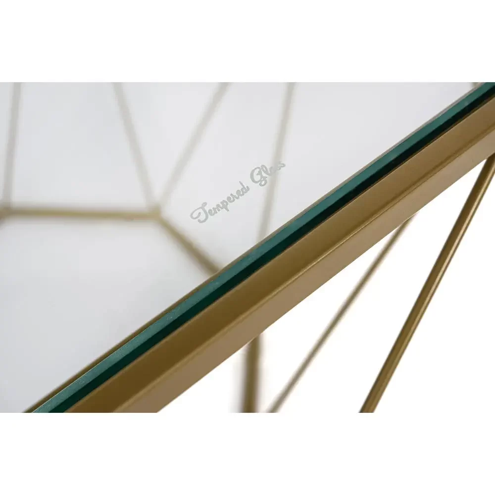 Leather Armchair with Gold Frame and Octagon Coffee Table with Geometric Base