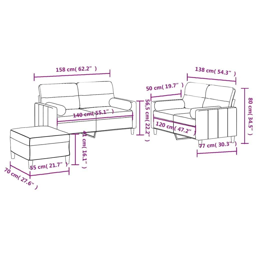 vidaXL Sofa Set Dark Grey Fabric (100% polyester), metal, plywood Large