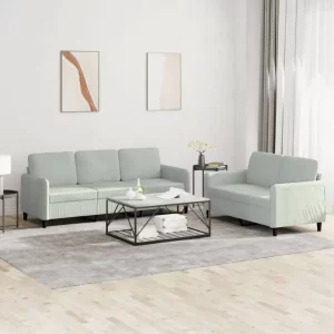 vidaXL Sofa Set Light grey Velvet (100% polyester), Metal, Plywood, Foam