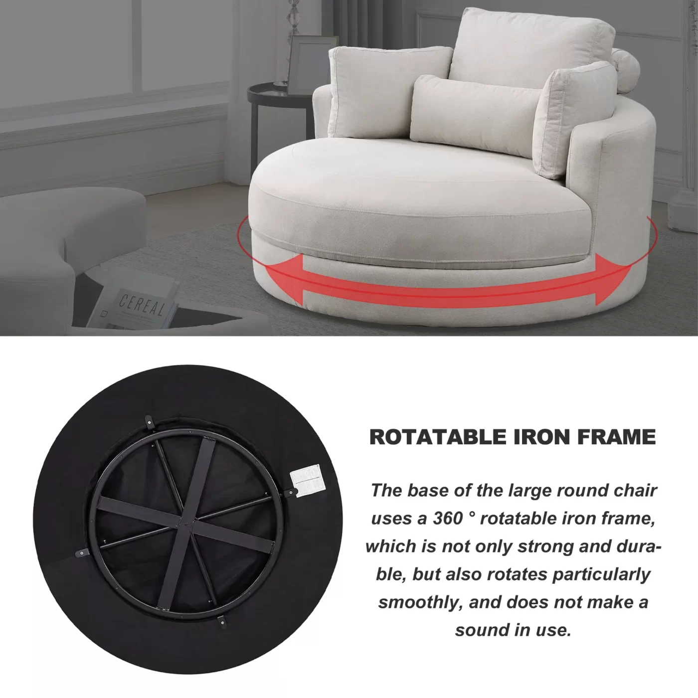 Swivel Accent Barrel Modern Sofa Lounge Club Big Round Chair with Storage Ottoman Linen Fabric for Living Room Hotel with Pillows