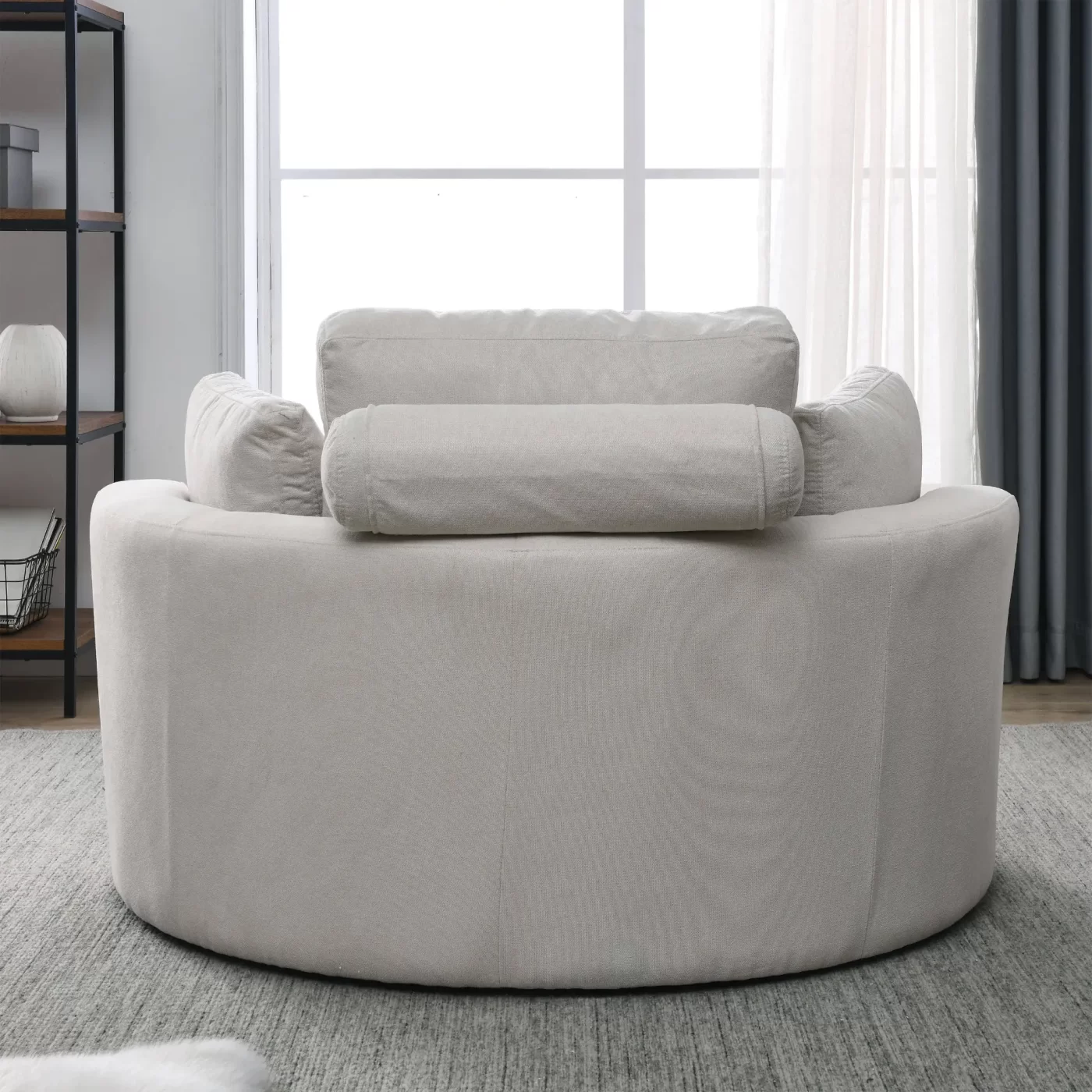 Swivel Accent Barrel Modern Sofa Lounge Club Big Round Chair with Storage Ottoman Linen Fabric for Living Room Hotel with Pillows