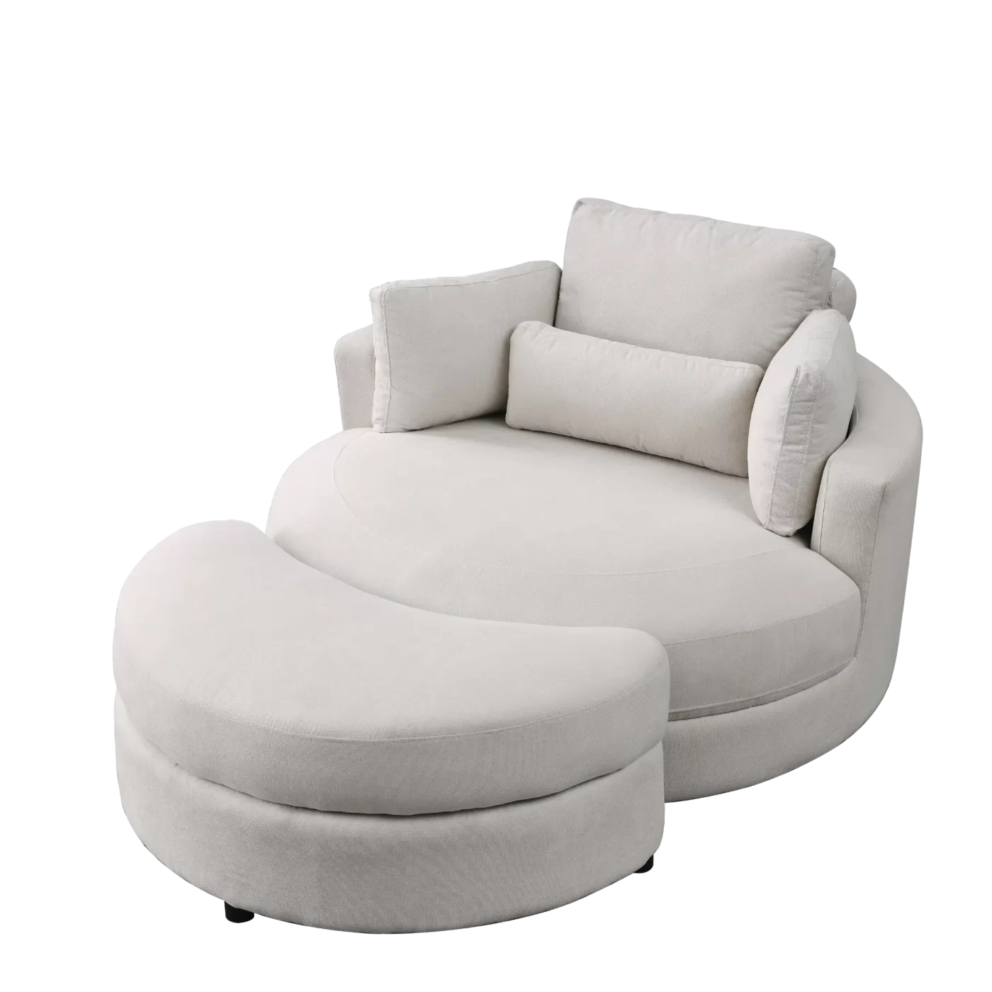 Swivel Accent Barrel Modern Sofa Lounge Club Big Round Chair with Storage Ottoman Linen Fabric for Living Room Hotel with Pillows