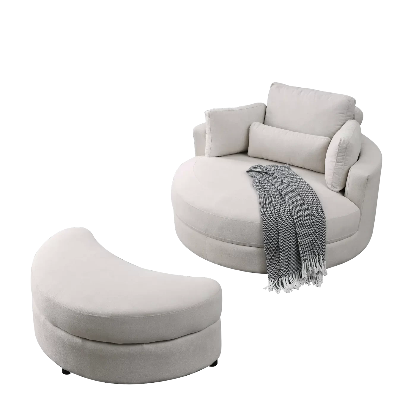 Swivel Accent Barrel Modern Sofa Lounge Club Big Round Chair with Storage Ottoman Linen Fabric for Living Room Hotel with Pillows