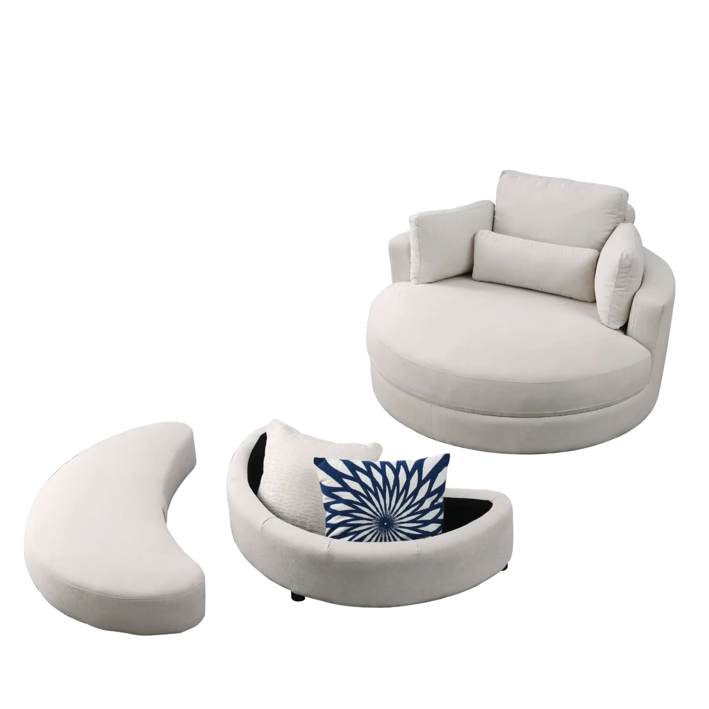 Swivel Accent Barrel Modern Sofa Lounge Club Big Round Chair with Storage Ottoman Linen Fabric for Living Room Hotel with Pillows