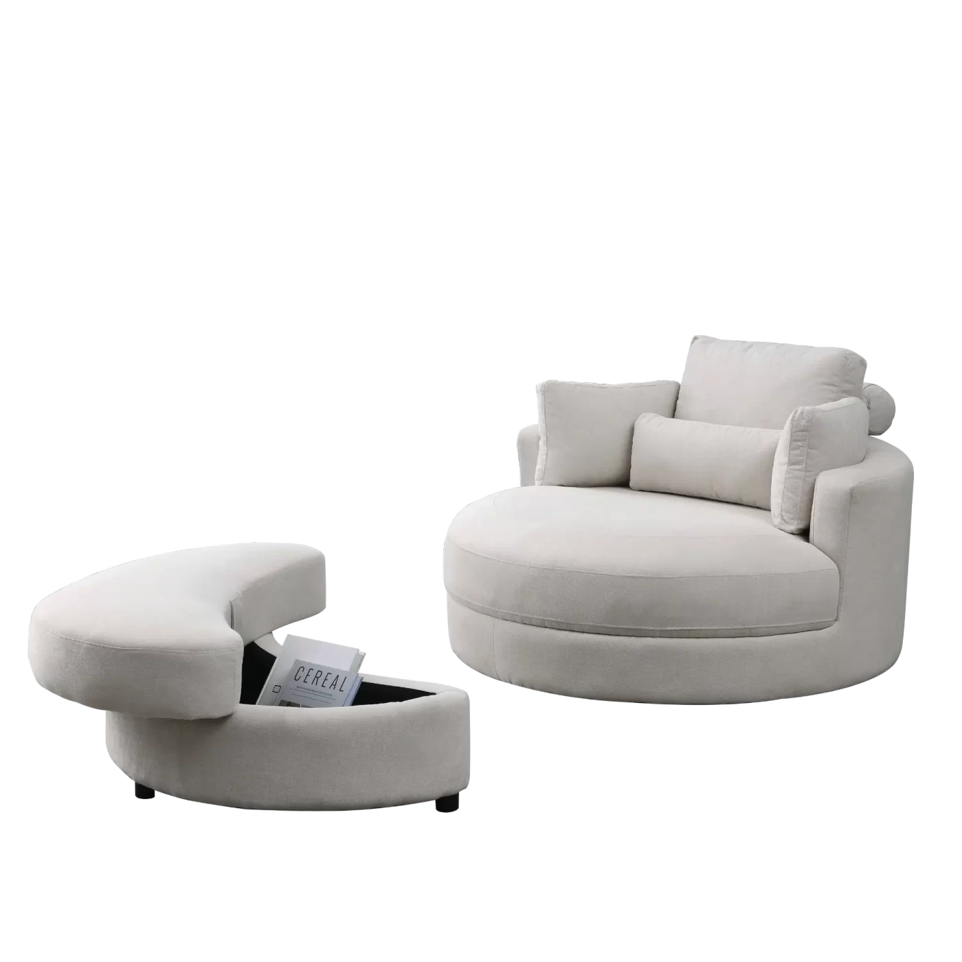 Swivel Accent Barrel Modern Sofa Lounge Club Big Round Chair with Storage Ottoman Linen Fabric for Living Room Hotel with Pillows