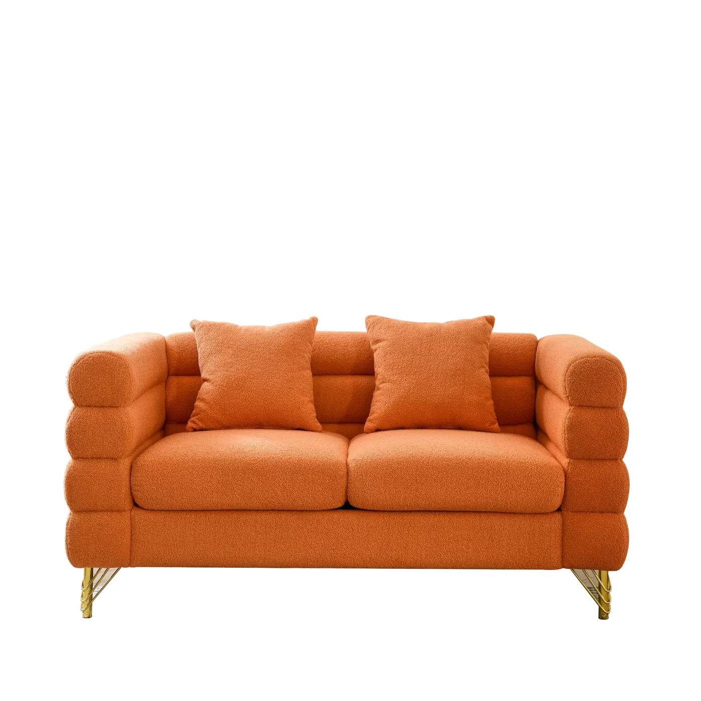 60Inch Oversized 2 Seater Sectional Sofa, Living Room Comfort Fabric Sectional Sofa-Deep Seating Sectional Sofa, Soft Sitting with 2 Pillows for Living Room,Bedroom,Office,Orange teddy
