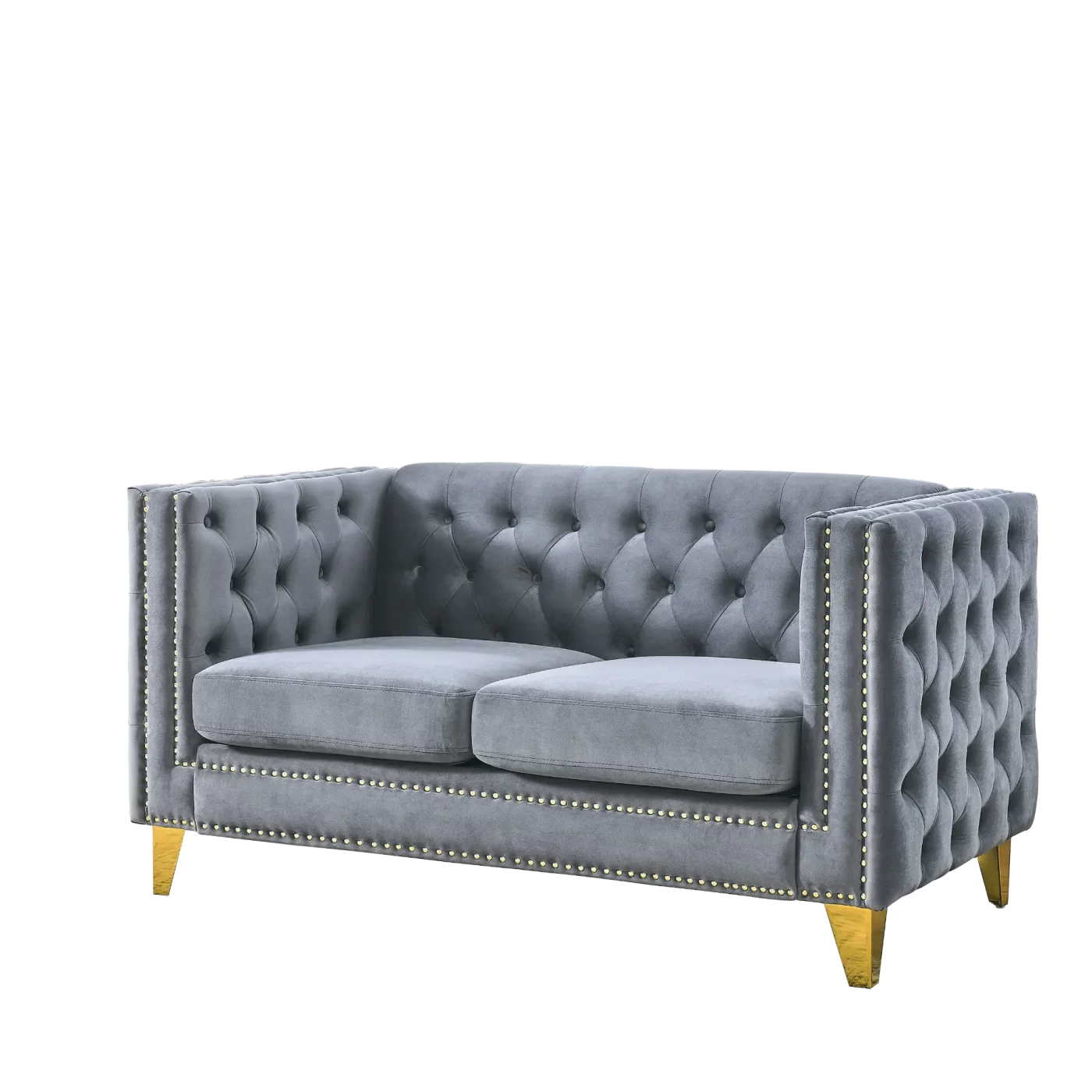 {Contact us for 3D modeling} Velvet Sofa for Living Room,Buttons Tufted Square Arm Couch, Modern Couch Upholstered Button and Metal Legs, Sofa Couch for Bedroom, Grey Velvet-2S