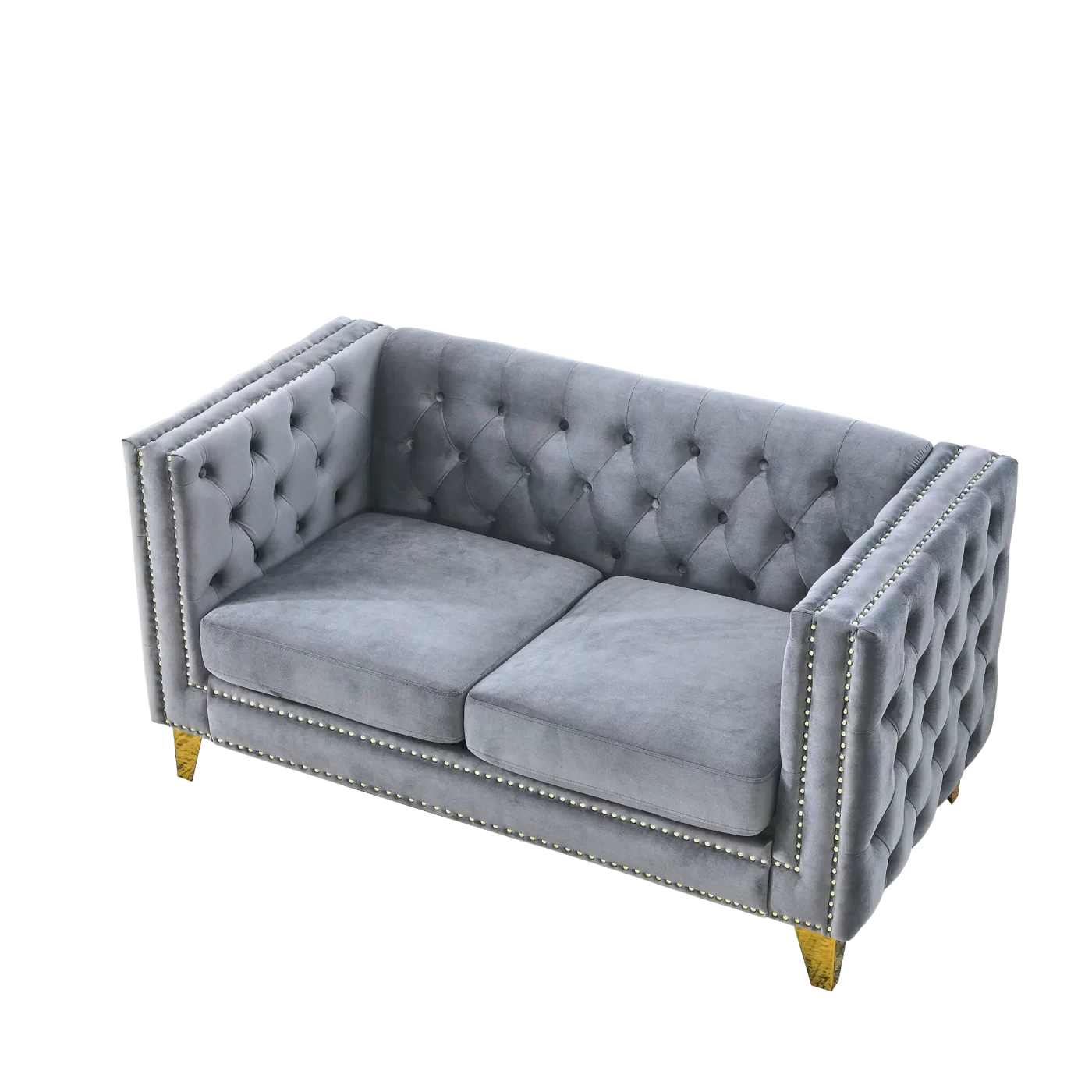 {Contact us for 3D modeling} Velvet Sofa for Living Room,Buttons Tufted Square Arm Couch, Modern Couch Upholstered Button and Metal Legs, Sofa Couch for Bedroom, Grey Velvet-2S