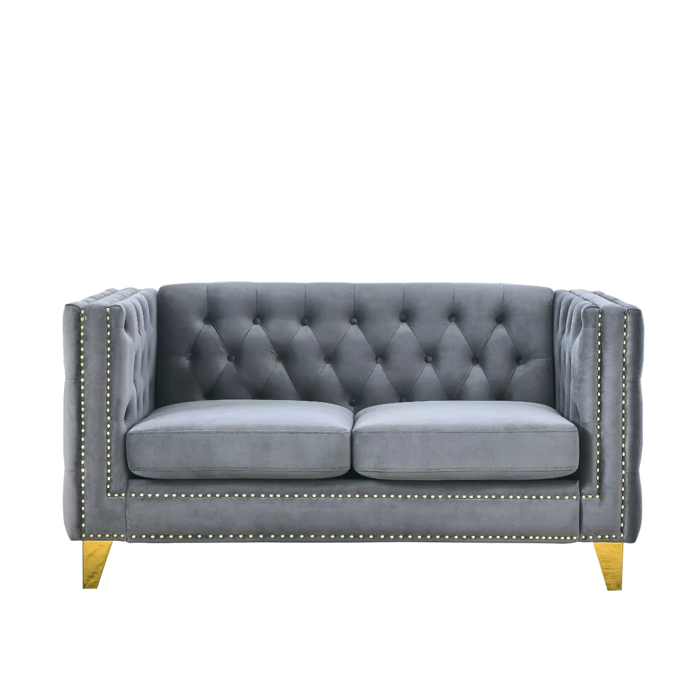 {Contact us for 3D modeling} Velvet Sofa for Living Room,Buttons Tufted Square Arm Couch, Modern Couch Upholstered Button and Metal Legs, Sofa Couch for Bedroom, Grey Velvet-2S