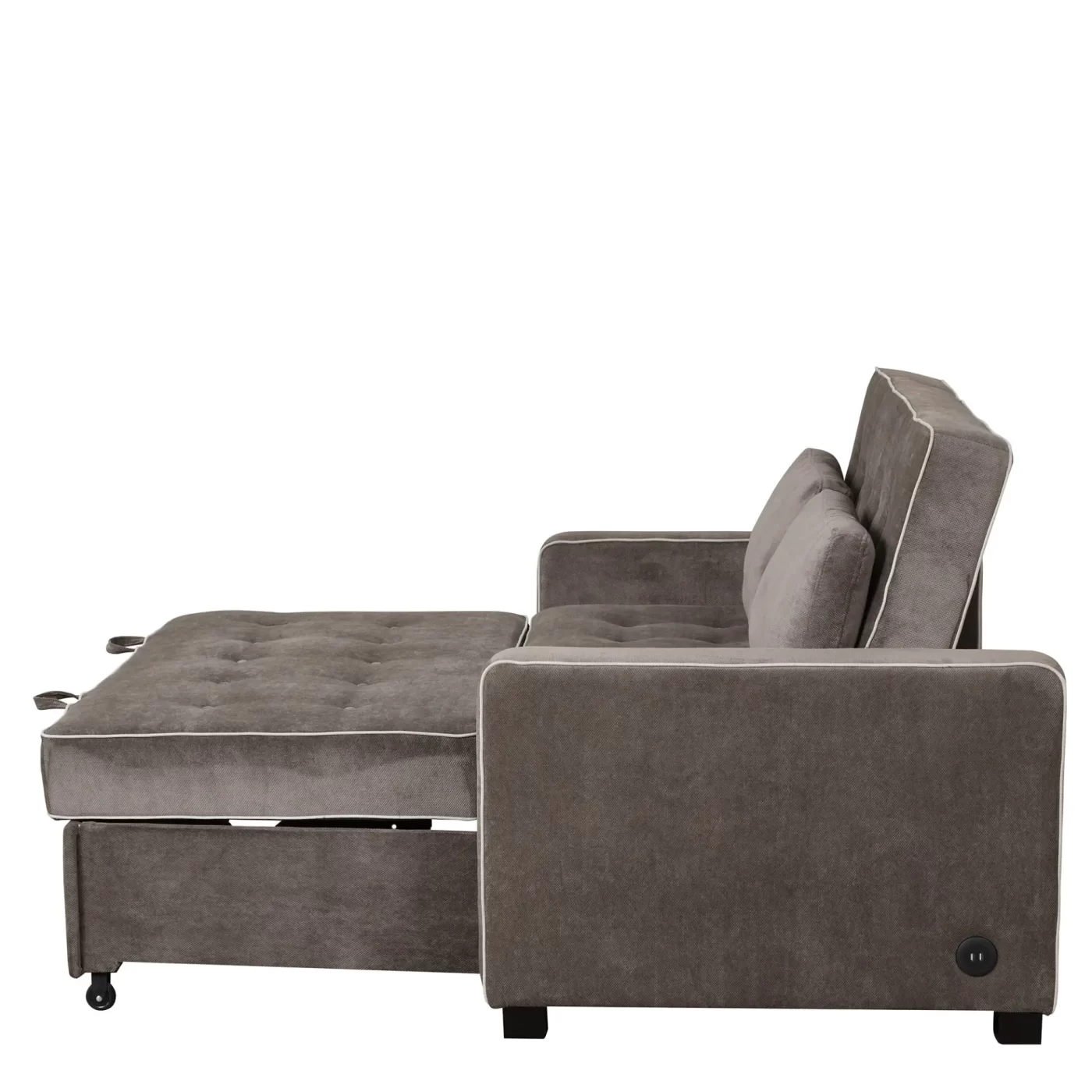 65.7" Linen Upholstered Sleeper Bed , Pull Out Sofa Bed Couch attached two throw pillows,Dual USB Charging Port and Adjustable Backrest for Living Room Space,BROWN GRAY