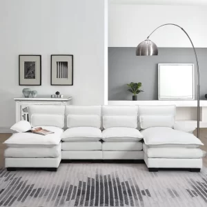 109.8*55.9" Modern U-shaped Sectional Sofa with Waist Pillows,6-seat Upholstered Symmetrical Sofa Furniture,Sleeper Sofa Couch with Chaise Lounge for Living Room,Apartment,2 Color