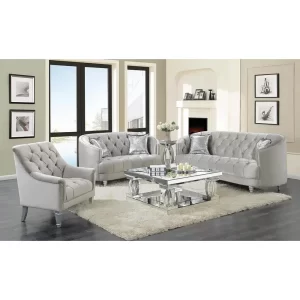 Avonlea 3-piece Upholstered Sloped Arm Sofa Set Grey Velvet