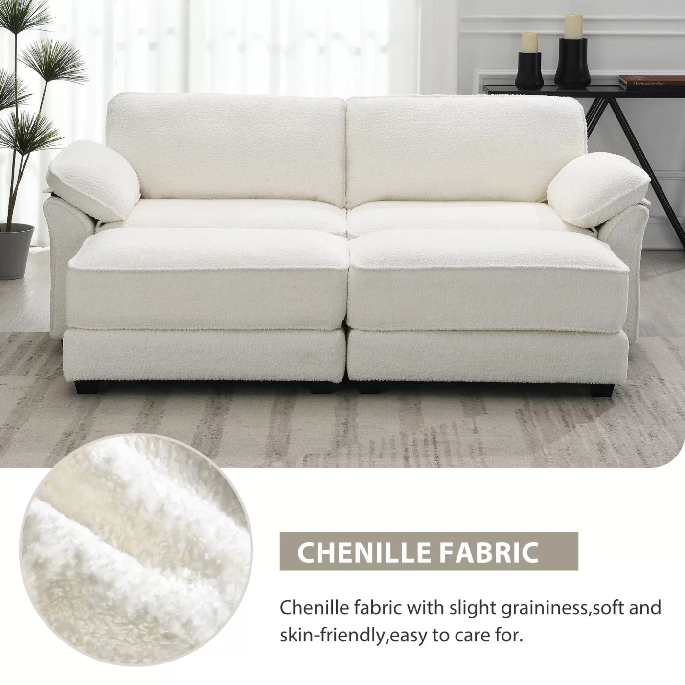 Free Combination Modular Convertible Sectional Sofa Bed Set, 4 Seat Upholstered Sleeper Corner Couch, Deep-Seat Loveseat with Ottoman for Living Room, Office, Apartment,2 Colors