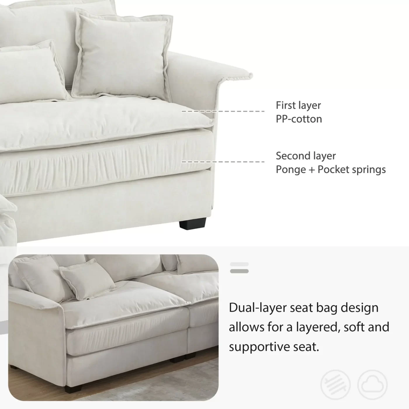 95*66"Oversized Luxury Sectional Sofa with Bentwood Armrests,4 seat Upholstered Indoor Furniture with Double Cushions,L Shape Couch with Ottoman for Living Room,Apartment,3 Colors