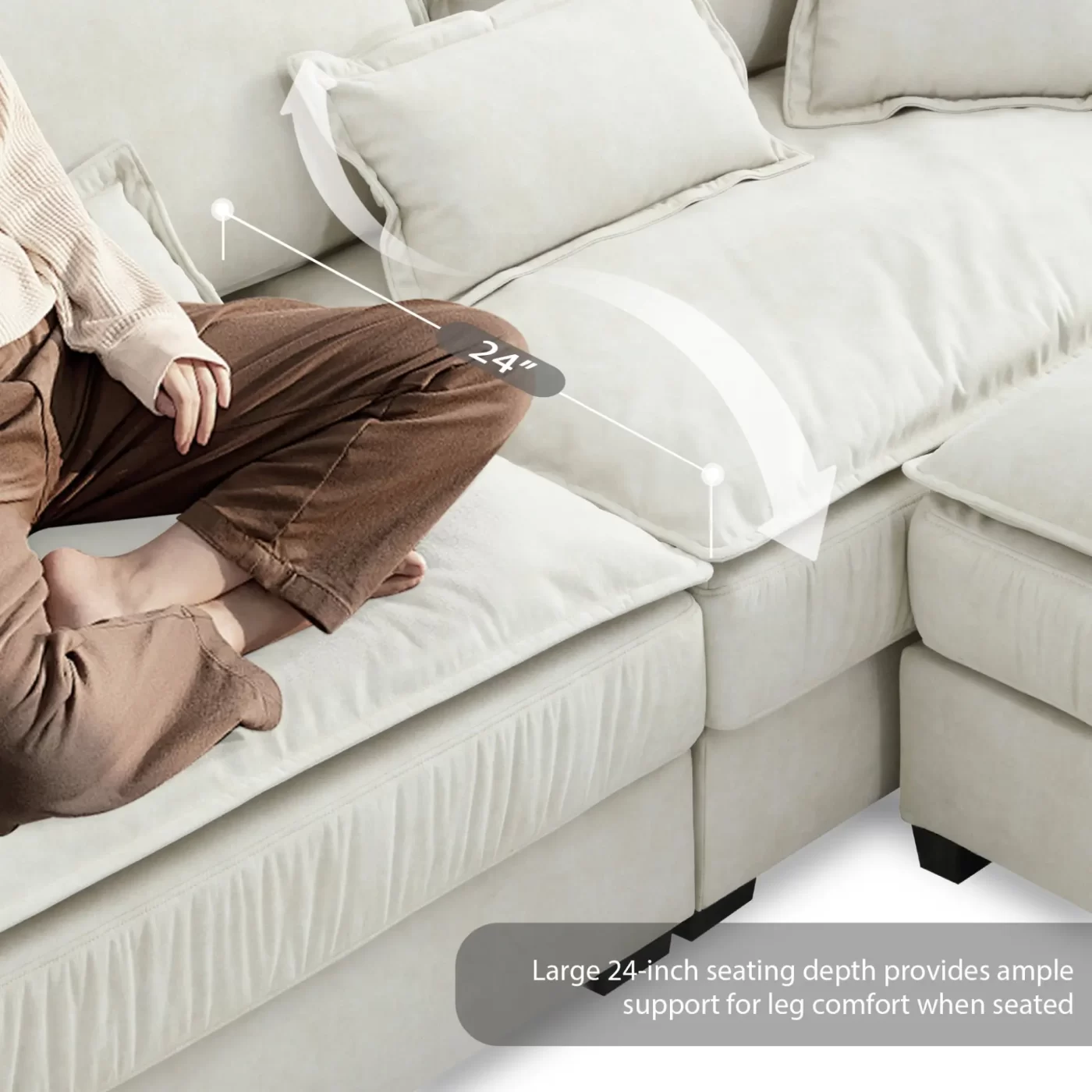 95*66"Oversized Luxury Sectional Sofa with Bentwood Armrests,4 seat Upholstered Indoor Furniture with Double Cushions,L Shape Couch with Ottoman for Living Room,Apartment,3 Colors