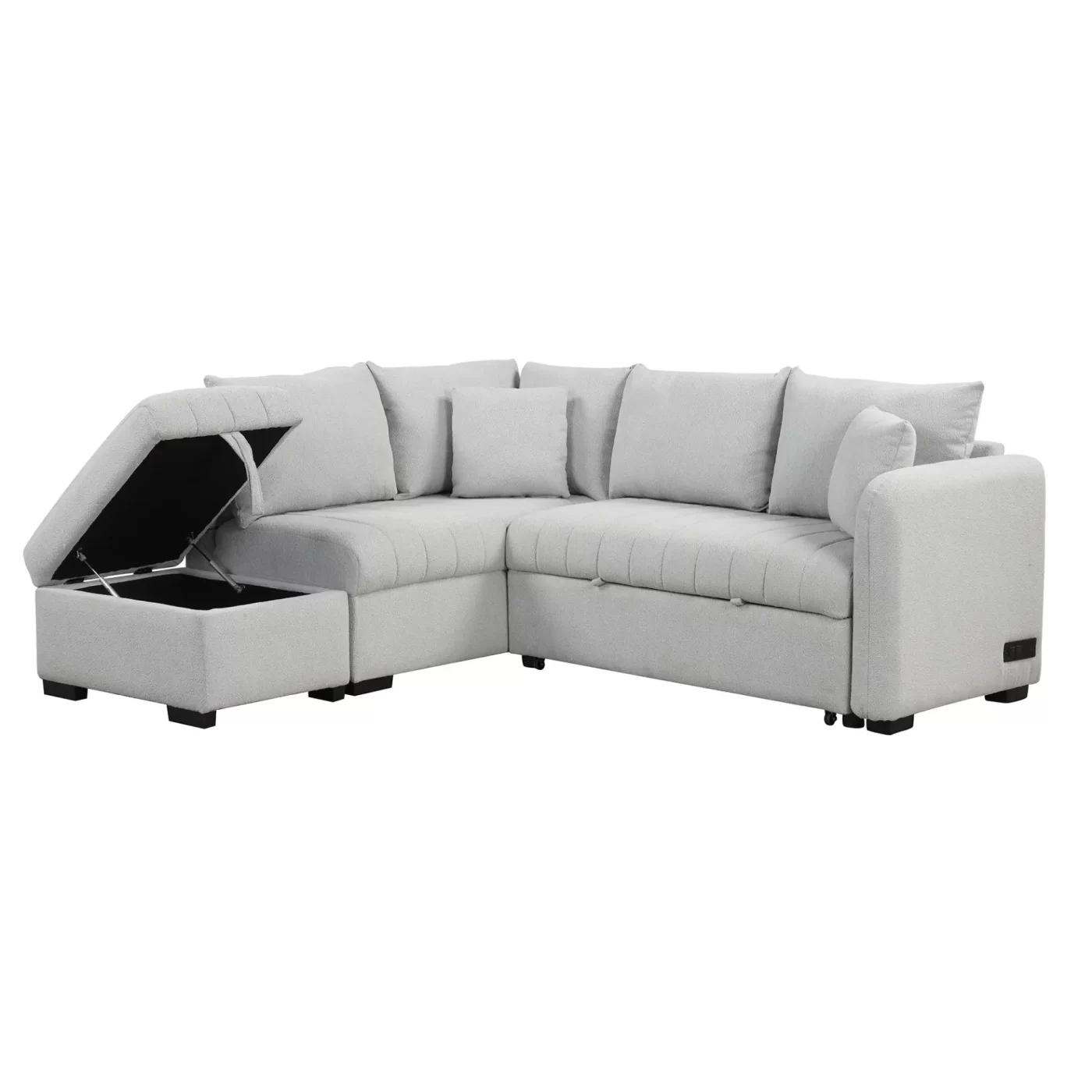 82.6" L-shaped Sectional Pull Out Sofa Bed Sleeper Sofa with Two USB Ports, Two Power Sockets and a Movable Storage Ottoman, Gray