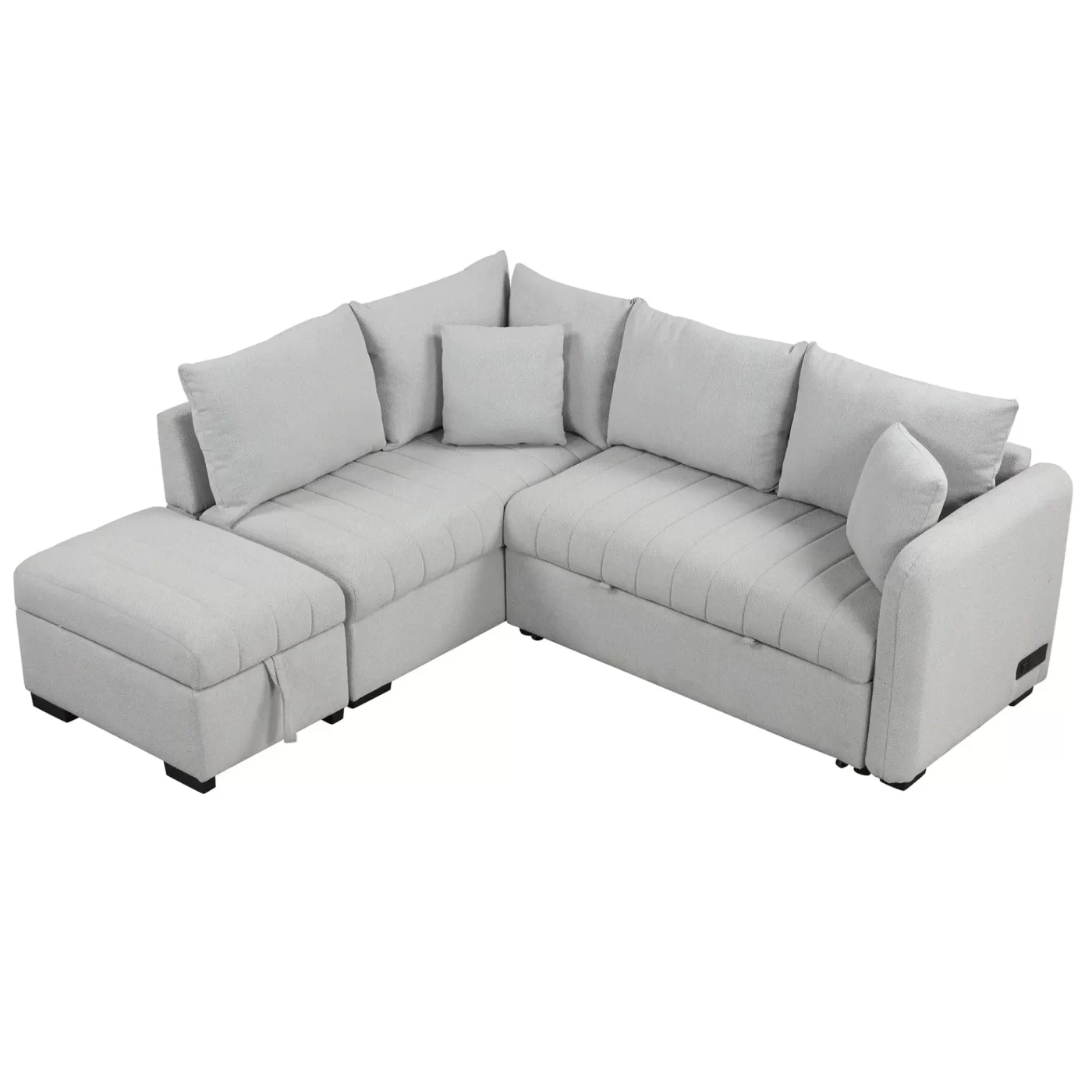 82.6" L-shaped Sectional Pull Out Sofa Bed Sleeper Sofa with Two USB Ports, Two Power Sockets and a Movable Storage Ottoman, Gray
