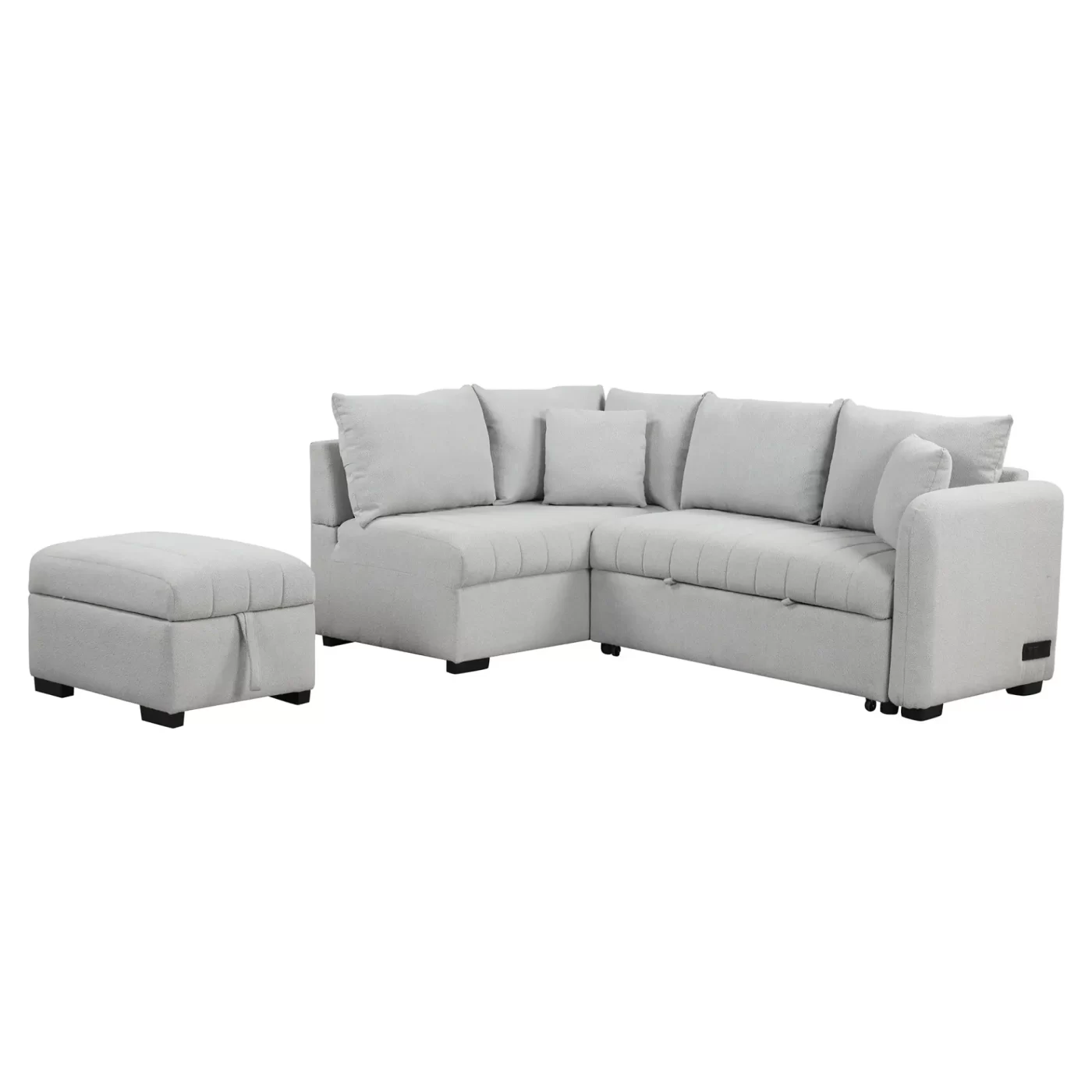 82.6" L-shaped Sectional Pull Out Sofa Bed Sleeper Sofa with Two USB Ports, Two Power Sockets and a Movable Storage Ottoman, Gray