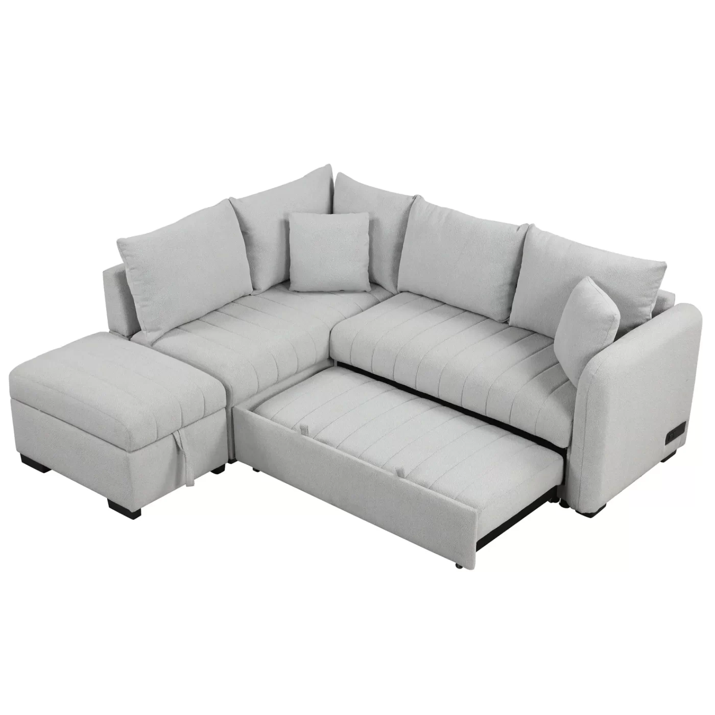 82.6" L-shaped Sectional Pull Out Sofa Bed Sleeper Sofa with Two USB Ports, Two Power Sockets and a Movable Storage Ottoman, Gray
