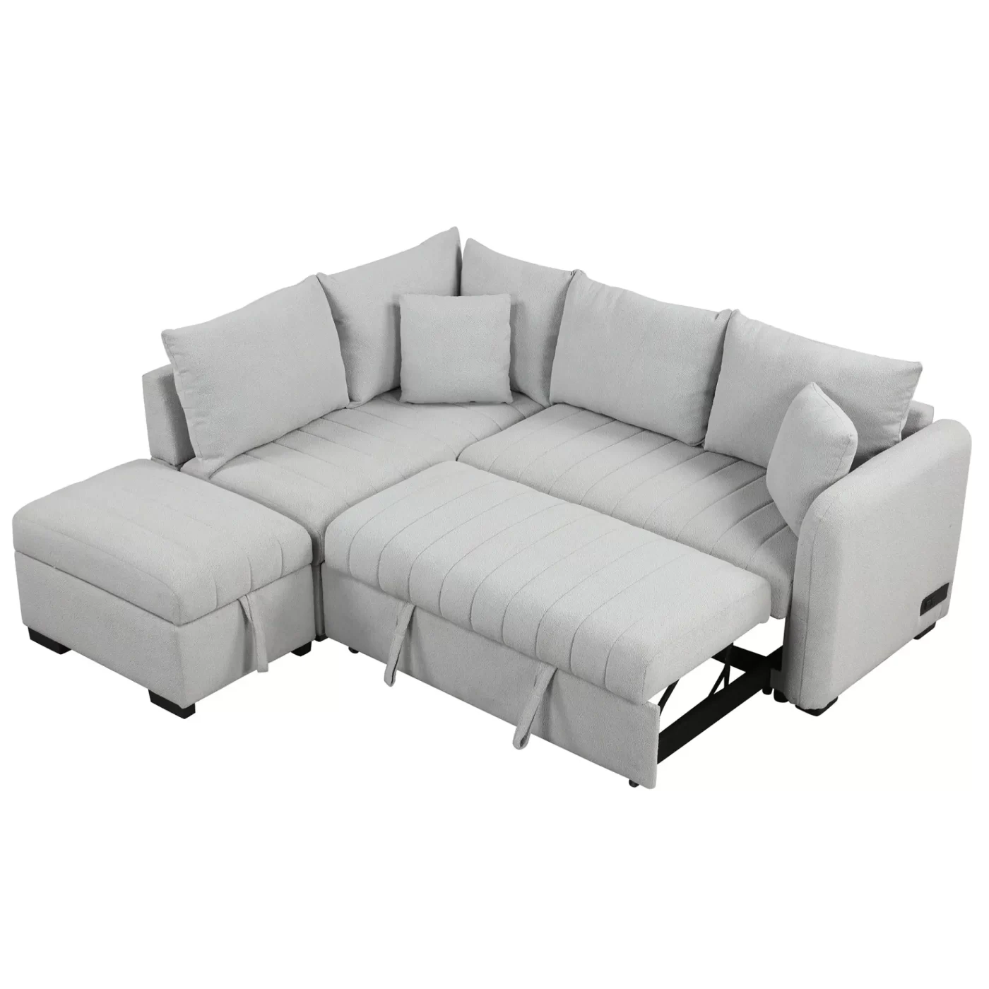 82.6" L-shaped Sectional Pull Out Sofa Bed Sleeper Sofa with Two USB Ports, Two Power Sockets and a Movable Storage Ottoman, Gray
