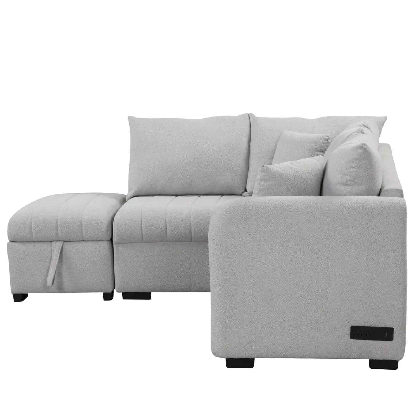 82.6" L-shaped Sectional Pull Out Sofa Bed Sleeper Sofa with Two USB Ports, Two Power Sockets and a Movable Storage Ottoman, Gray