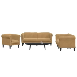 vidaXL Sofa Set Brown Velvet, Plywood, Solid Wood Medium