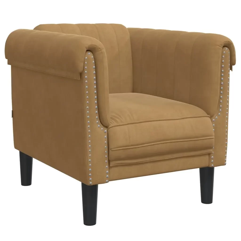 vidaXL Sofa Set Brown Velvet, Plywood, Solid Wood Medium