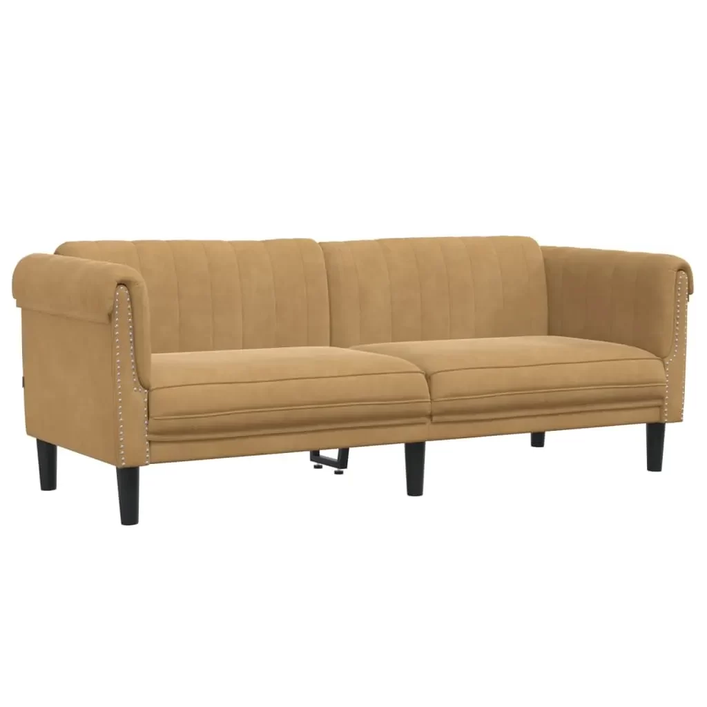 vidaXL Sofa Set Brown Velvet, Plywood, Solid Wood Medium