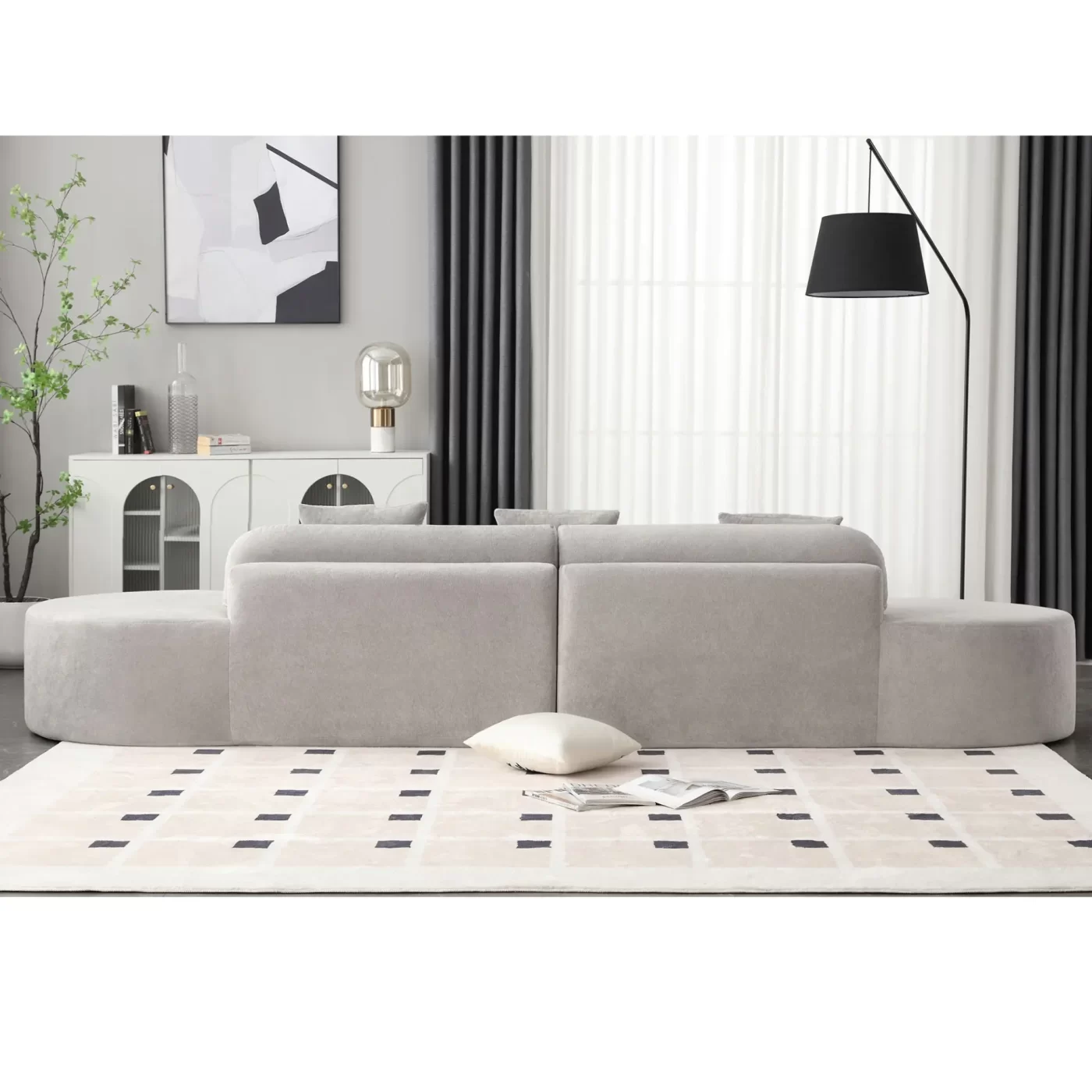Modern curved combination sofa, terrycloth fabric sofa, minimalist sofa in living room, apartment, no assembly required, three pillows,Gray