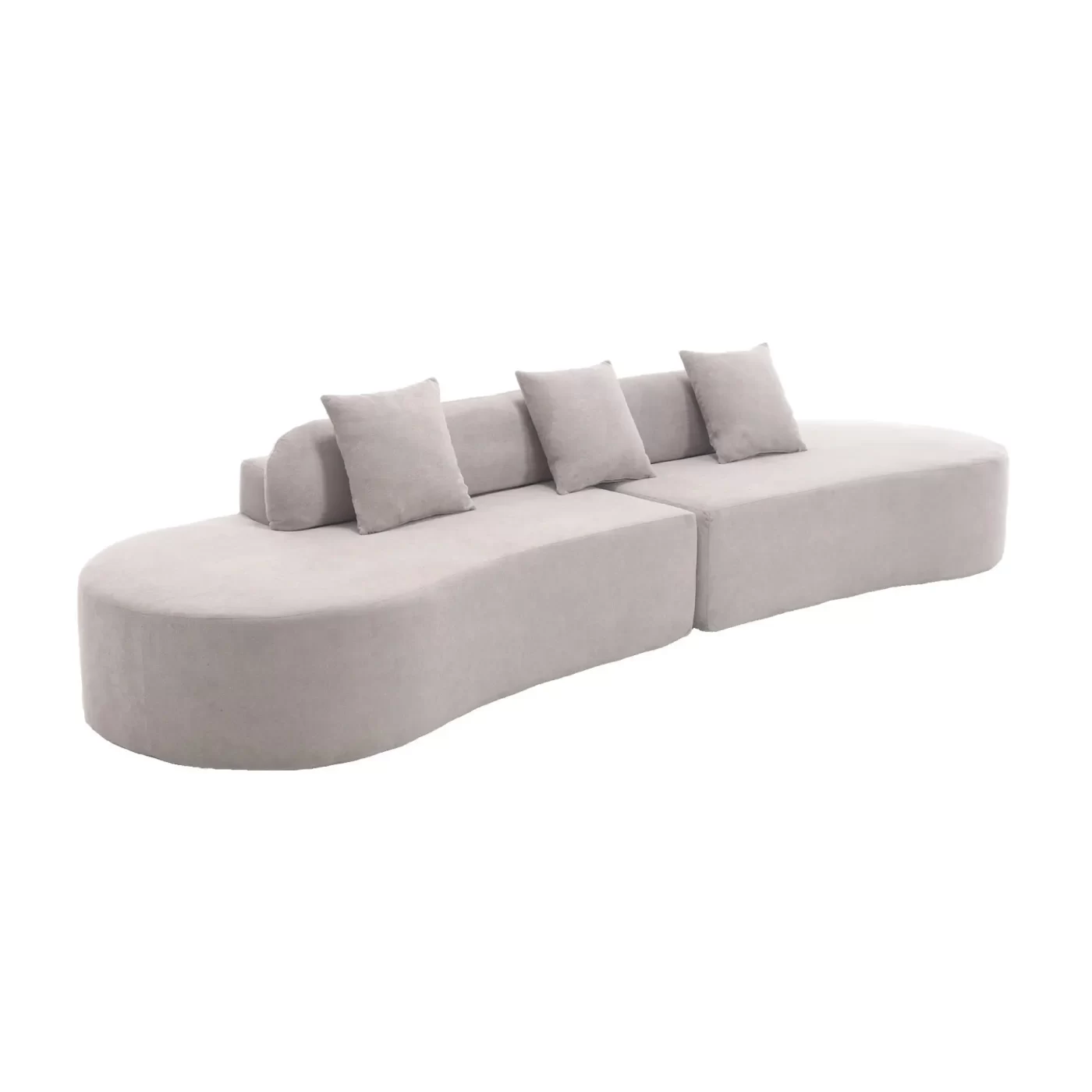 Modern curved combination sofa, terrycloth fabric sofa, minimalist sofa in living room, apartment, no assembly required, three pillows,Gray