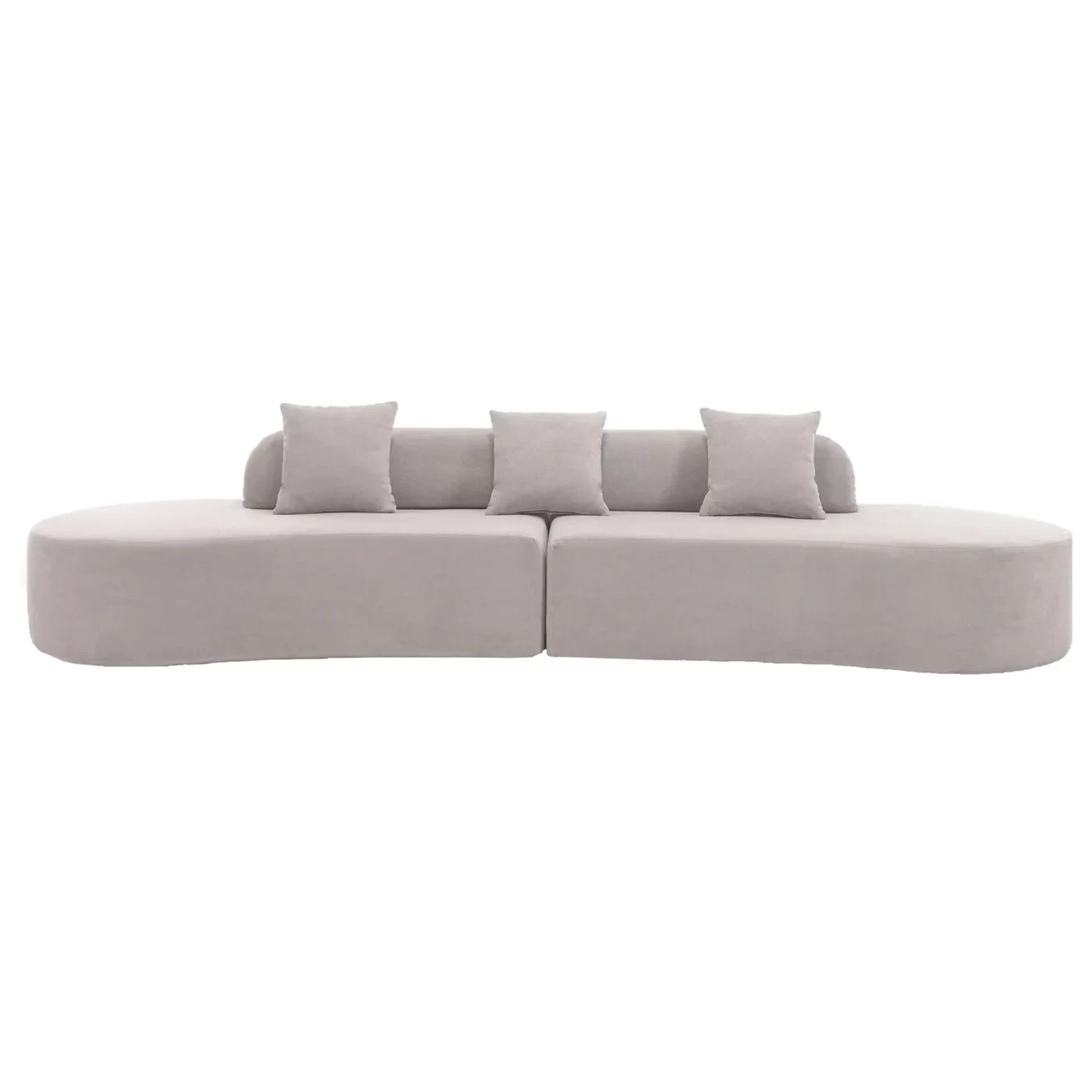 Modern curved combination sofa, terrycloth fabric sofa, minimalist sofa in living room, apartment, no assembly required, three pillows,Gray