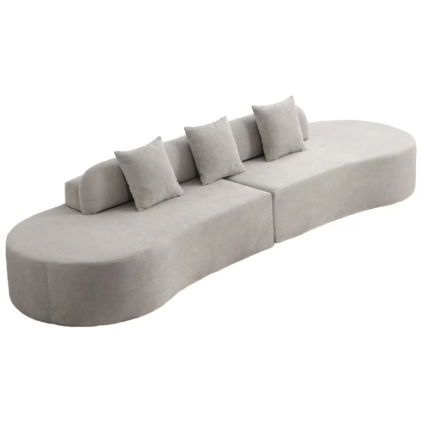 Modern curved combination sofa, terrycloth fabric sofa, minimalist sofa in living room, apartment, no assembly required, three pillows,Gray