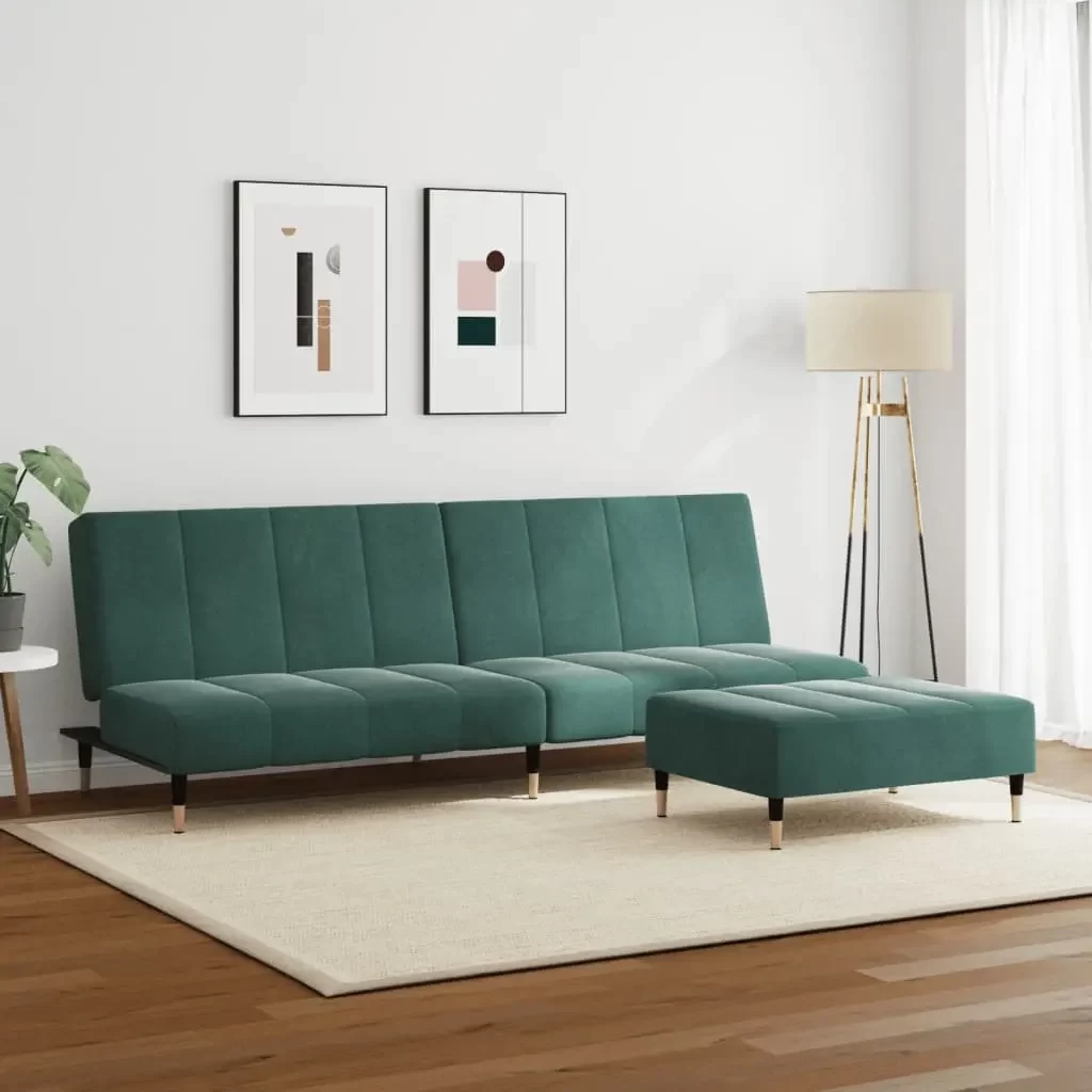 vidaXL Sofa Bed Dark Green Velvet (100% polyester), wood, metal Two-seater