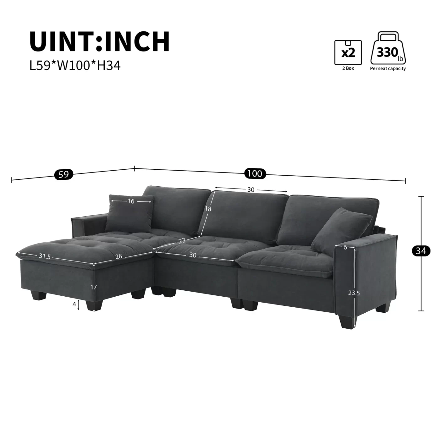 100*59" Modern Convertible Sectional Sofa,L-shaped Reversible Couch Set with Free Pillows,4 Seat Suede Velvet Sleeper Sofa with Ottoman for Living Room,Apartment,Office,3 Colors