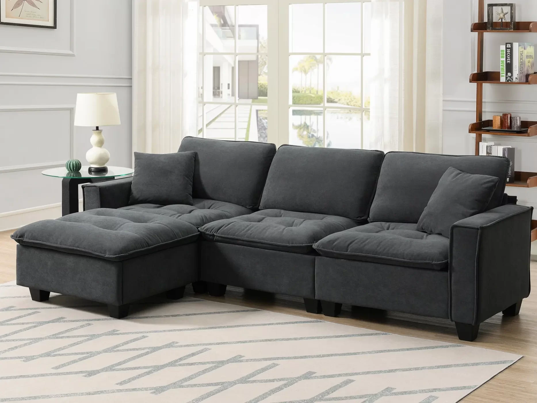 100*59" Modern Convertible Sectional Sofa,L-shaped Reversible Couch Set with Free Pillows,4 Seat Suede Velvet Sleeper Sofa with Ottoman for Living Room,Apartment,Office,3 Colors