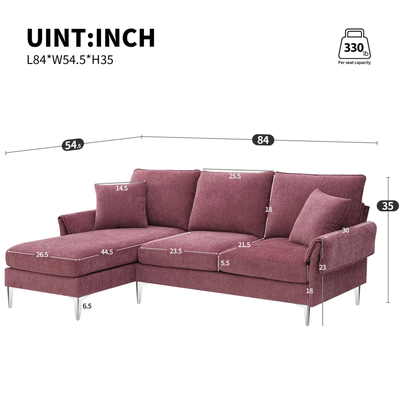 84 "Modern Chenille L-Shaped Sofa with Reversible Lounge,Convertible Sectional Couch Set,4 Seat Indoor Furniture with Reversible Chaise,Fit for Living Room, Apartment(2 Pillows)