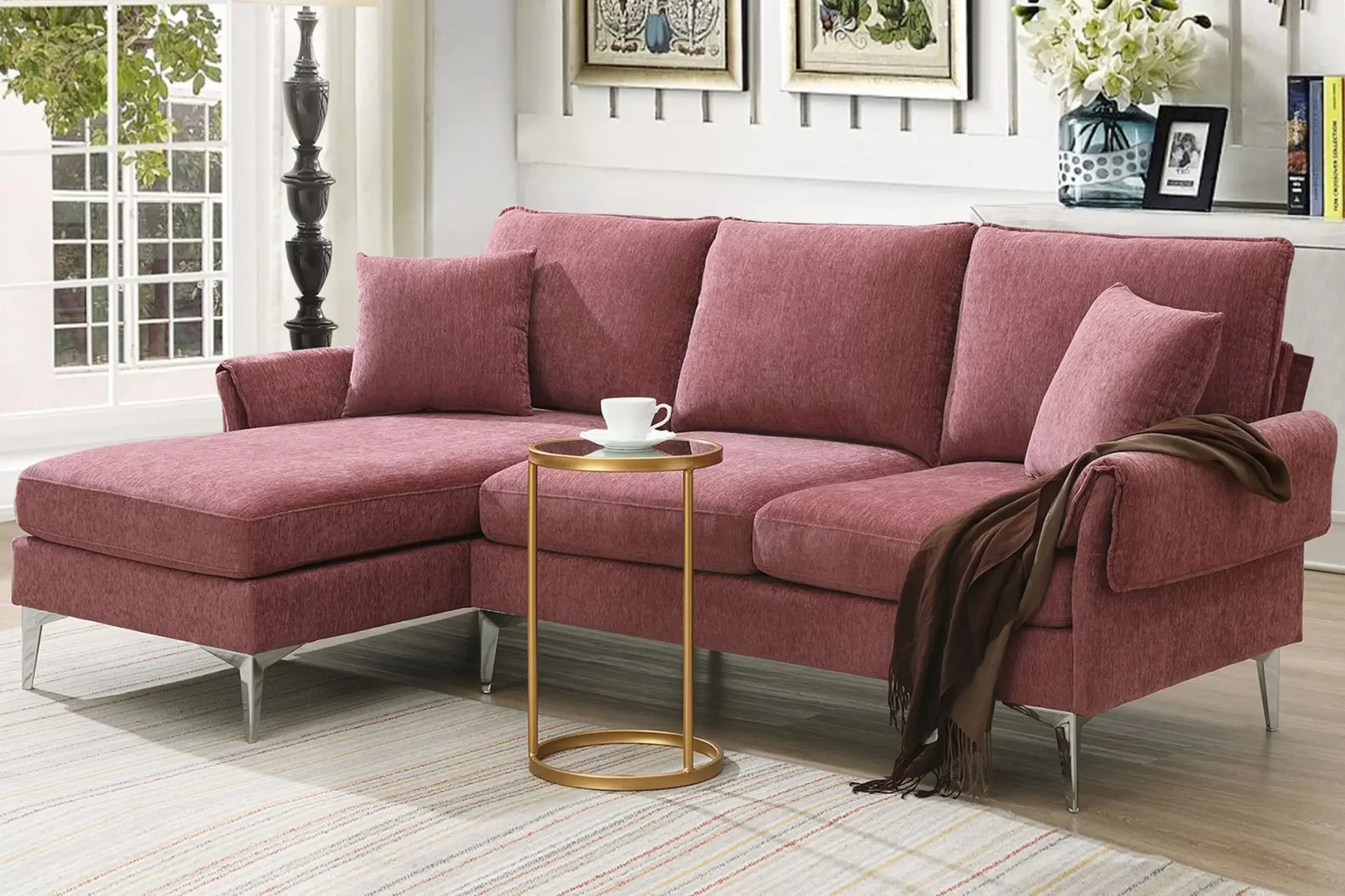 84 "Modern Chenille L-Shaped Sofa with Reversible Lounge,Convertible Sectional Couch Set,4 Seat Indoor Furniture with Reversible Chaise,Fit for Living Room, Apartment(2 Pillows)