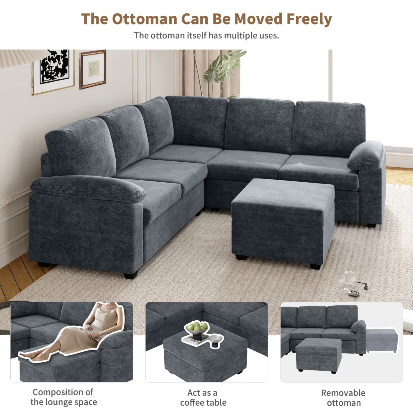 84*84" Modern Velvet Sectional Sofa Set,Large U Shaped Upholstered Corner Couch with Ottoman,Armrest Pillow,6 Seat Indoor Furniture for Living Room,Apartment,Office,2 Colors