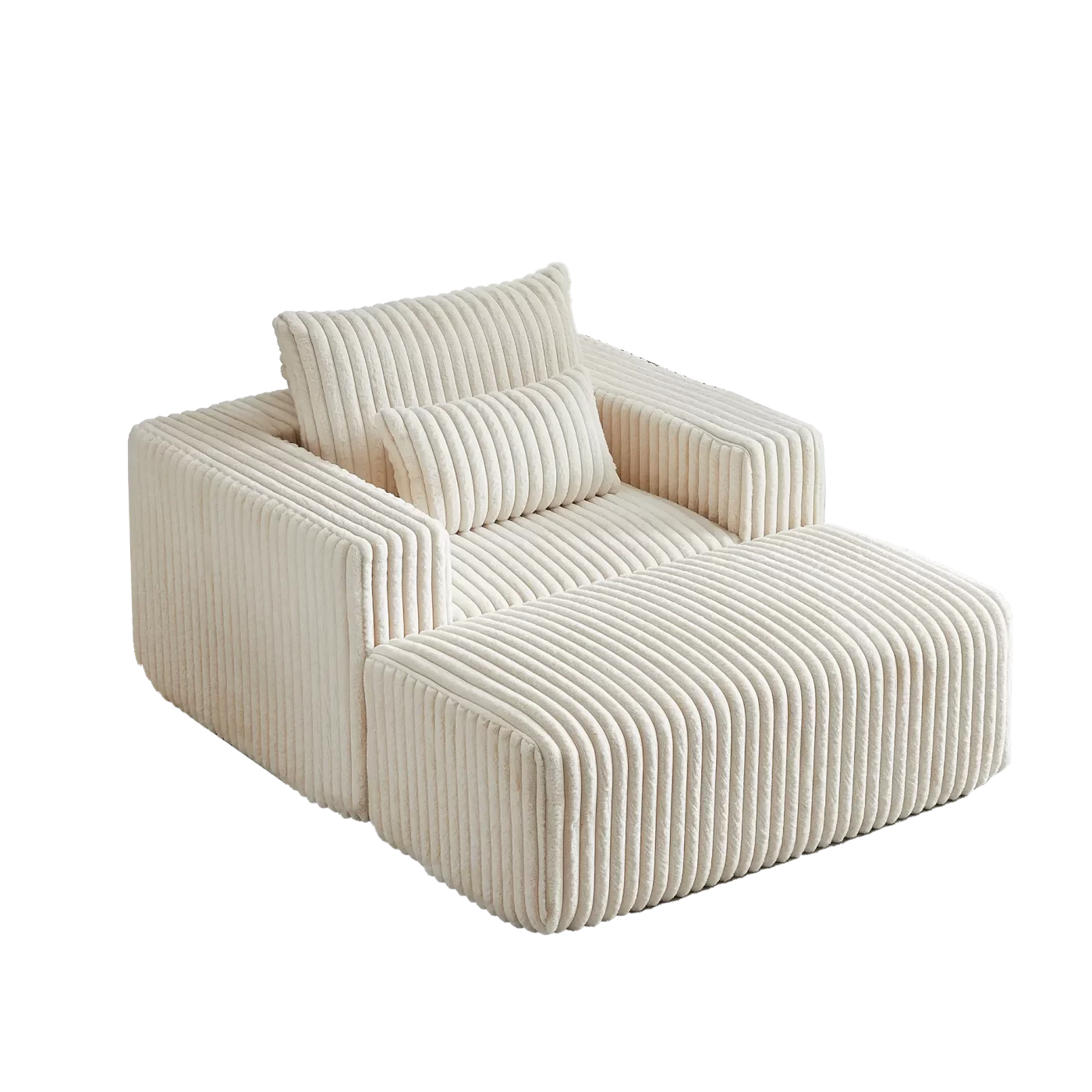 62.5-Inch Corduroy Sponge Sofa Lounge Chair with Removable footrest,No Assembly Required,Fluffy Modern Sleeper Chair for Indoor Living Room Bedroom