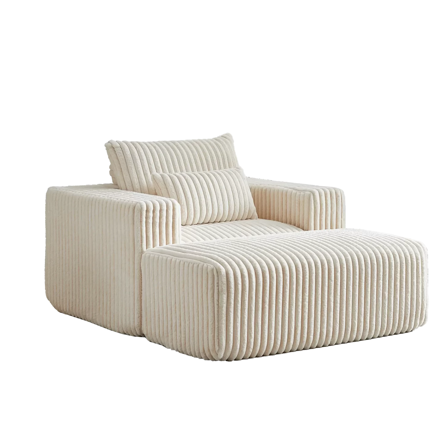 62.5-Inch Corduroy Sponge Sofa Lounge Chair with Removable footrest,No Assembly Required,Fluffy Modern Sleeper Chair for Indoor Living Room Bedroom