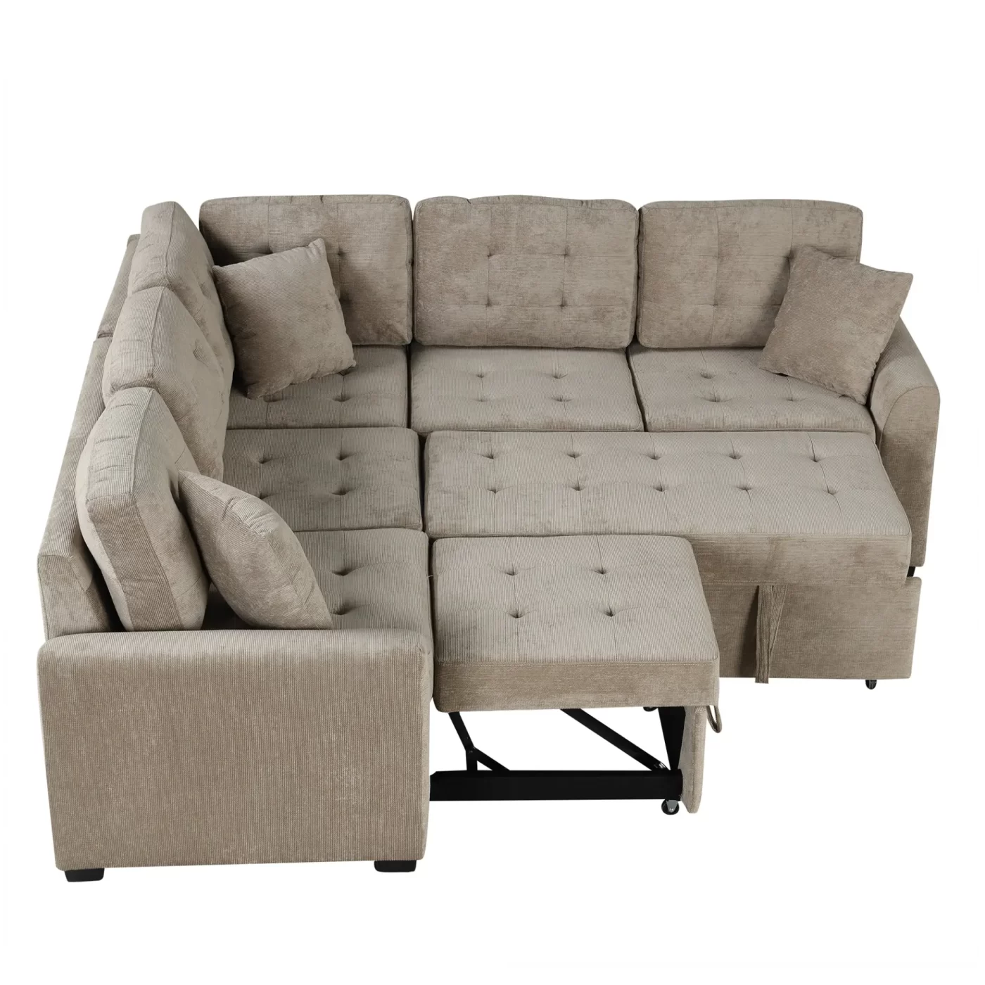 82.6" L-shape Sofa Bed Pull-out Sleeper Sofa with Wheels, USB Ports, Power Sockets for Living Room , Khaki
