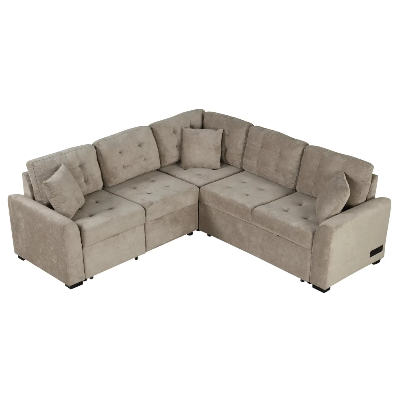 82.6" L-shape Sofa Bed Pull-out Sleeper Sofa with Wheels, USB Ports, Power Sockets for Living Room , Khaki