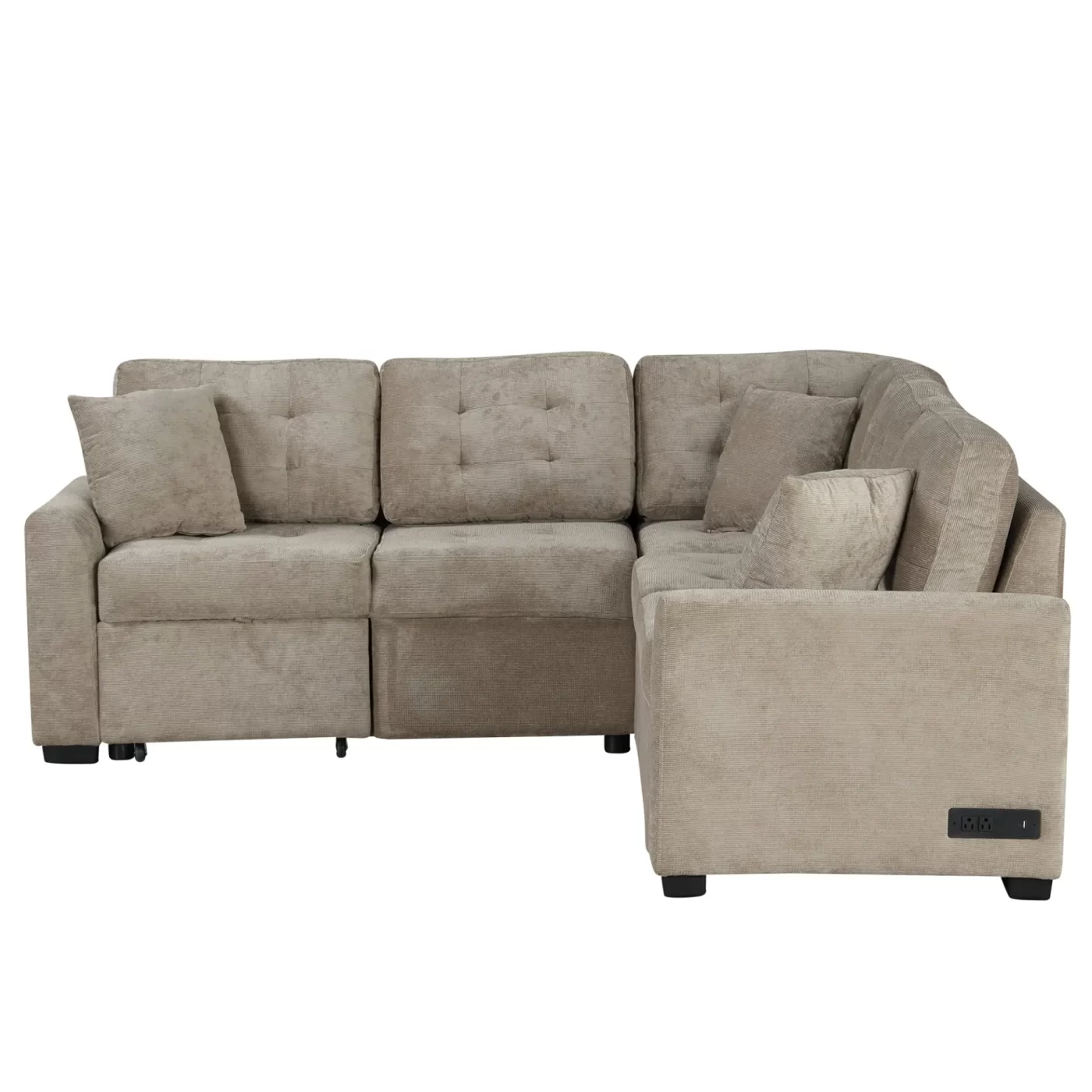 82.6" L-shape Sofa Bed Pull-out Sleeper Sofa with Wheels, USB Ports, Power Sockets for Living Room , Khaki