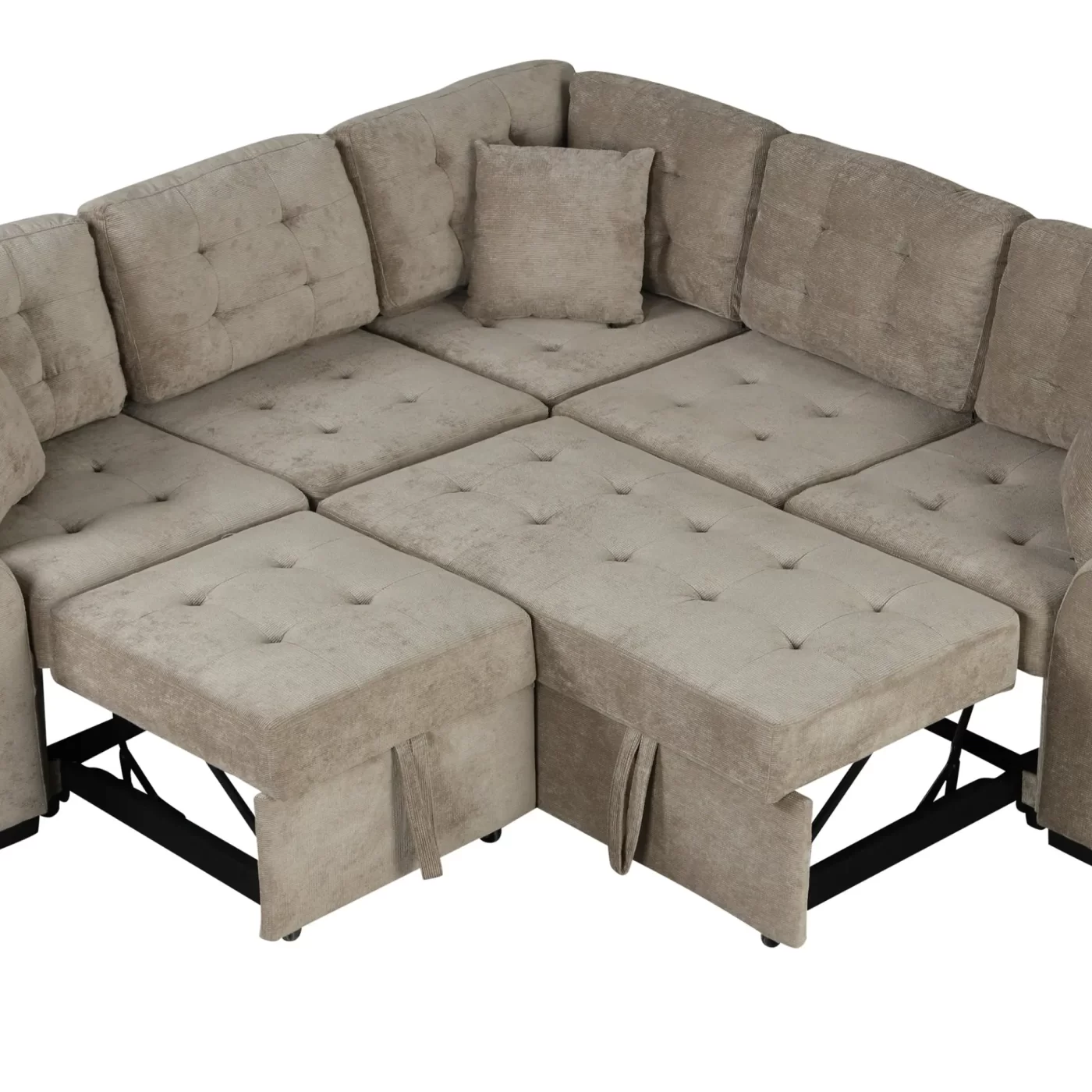 82.6" L-shape Sofa Bed Pull-out Sleeper Sofa with Wheels, USB Ports, Power Sockets for Living Room , Khaki
